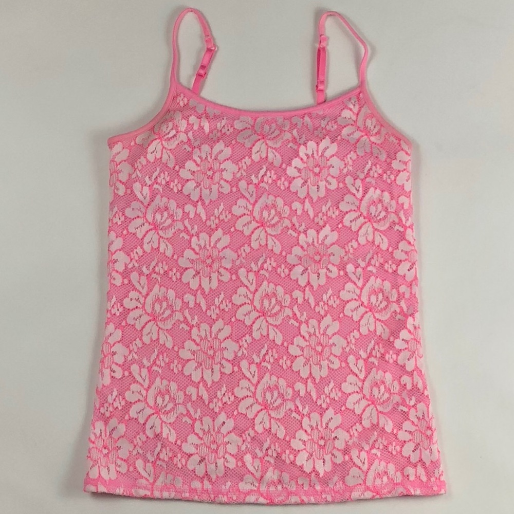 Hot Pink & White Mesh Lace Tank Top Cami